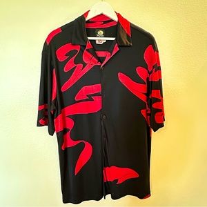 Holiday Hawaiian Print Silk Shirt, Red and Black, Local Hawaii Design